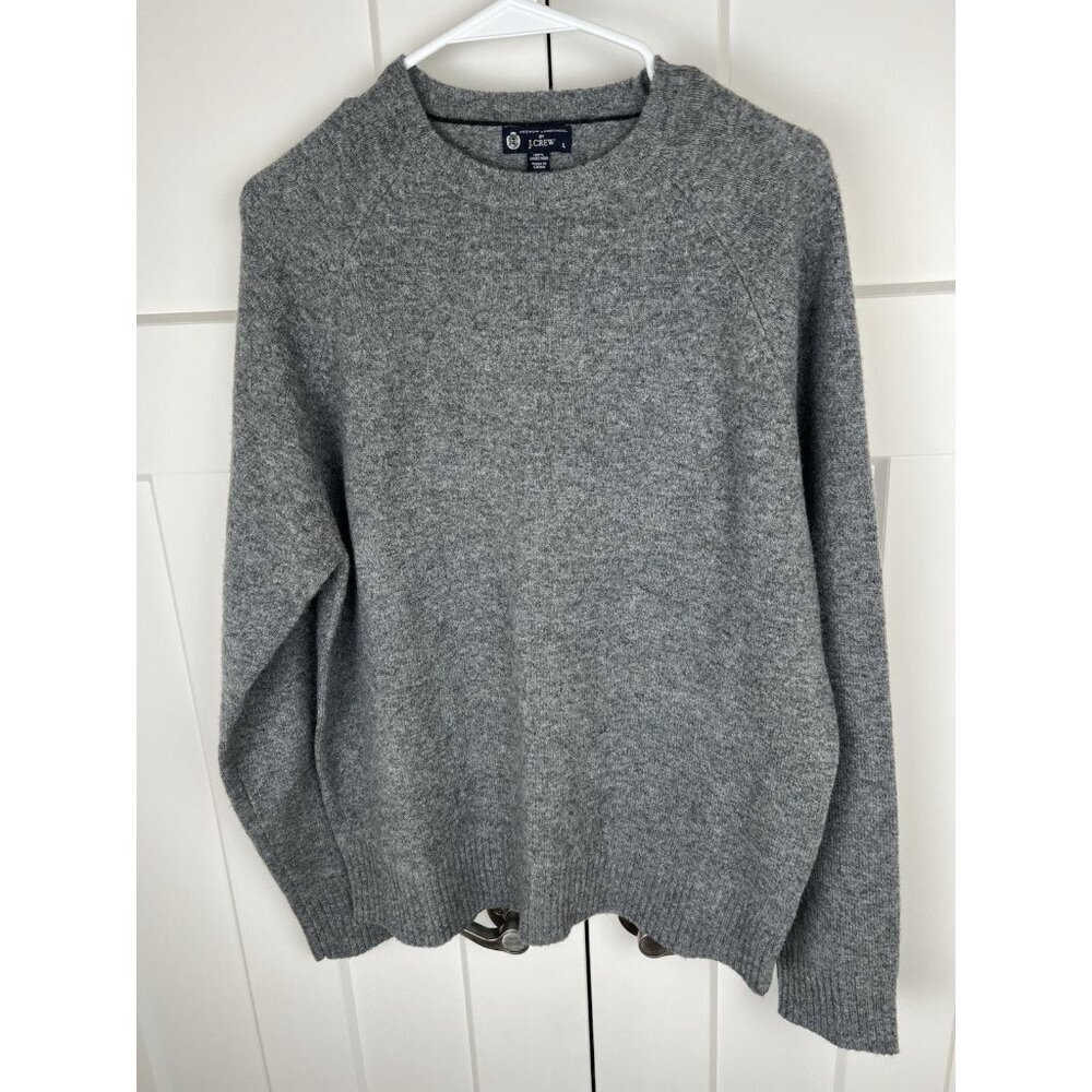 J. Crew Men's 100% Lambs Wool Crewneck Charcoal Grey Pullover Sweater Sz Lg